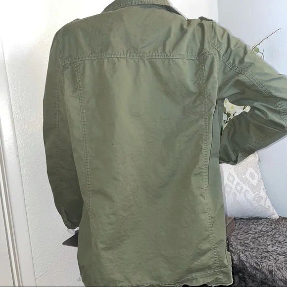 Military Green Embroidered Rose Jacket Cargo Utility Ashley by 26 International - Picture 7 of 10